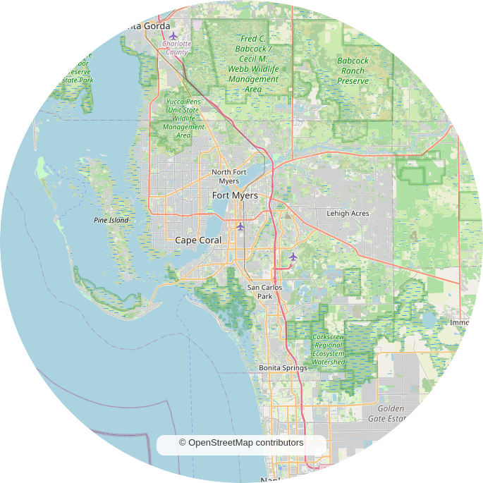 Map of the Fort Myers service area: Fort Myers, Cape Coral, Lehigh Acres, Estero, Bonita Springs and surrounding communities